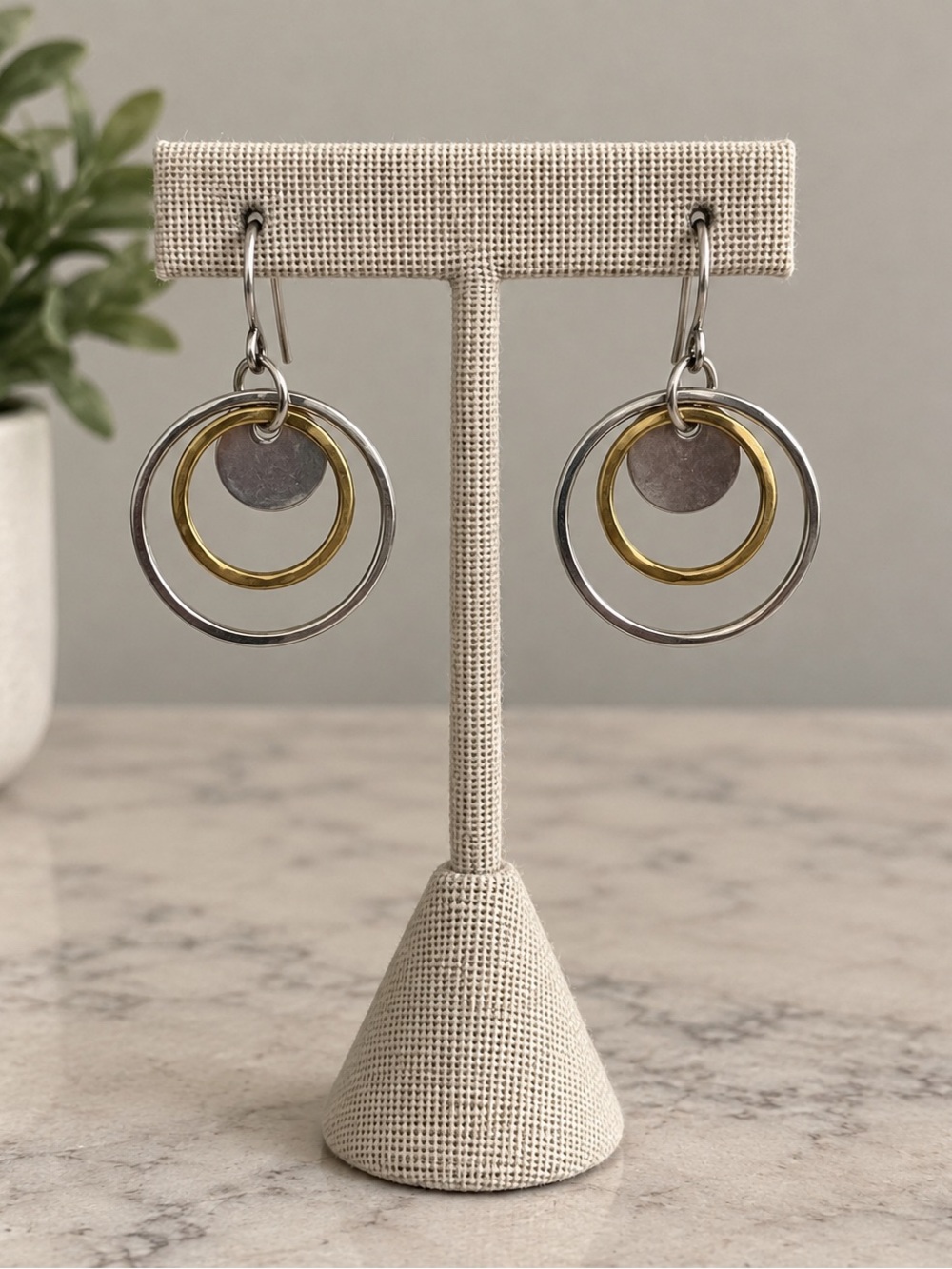 Two-Tone Silver and Gold Hoop Drop Earrings